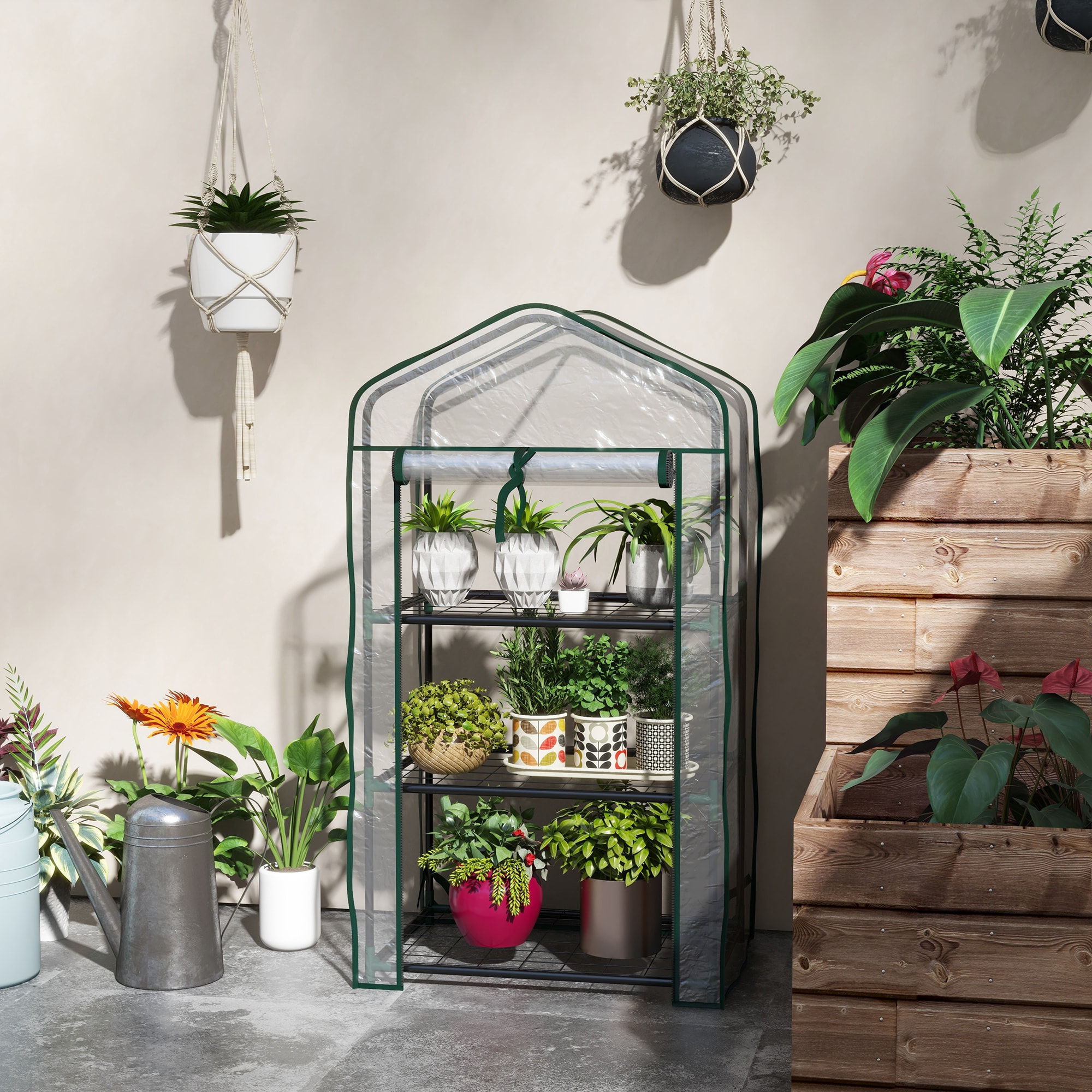 Invernadero de Jardín de 3 Niveles Invernadero de Terraza con 3 Estantes 1 Puerta con Cremallera para Cultivo de Plantas Flores Verduras 59x39x127 cm Transparente