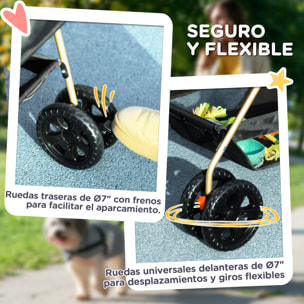 Carrito para Perros Plegable 3 en 1 Cochecito para Mascotas Carrito para Perros Miniatura con Cesta de Almacenaje Ventana de Malla Portavasos y 2 Ruedas Universales 76x50x102 cm Negro