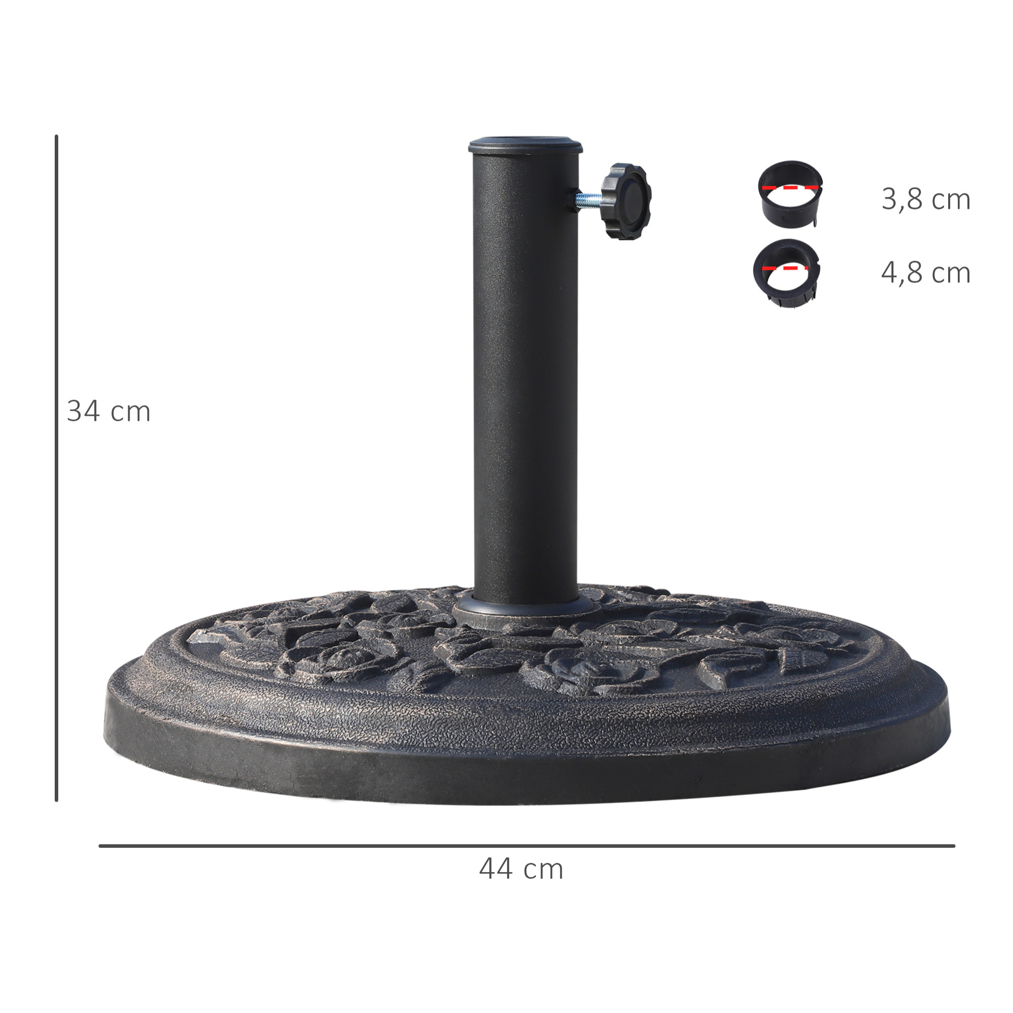 Pied de parasol résine 12 kg - pour mât de Ø 38/48 mm - Ø 44 x 34H cm - bronze