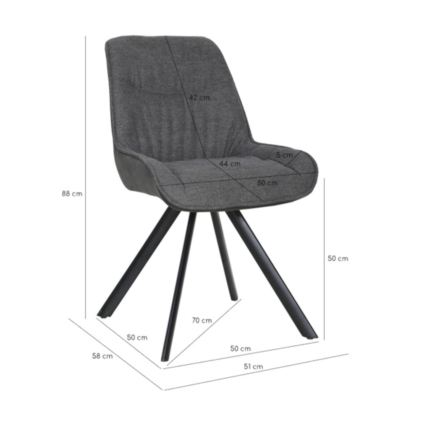 Chaise rotative 180° en tissu microfibre et pieds en métal - GABIN