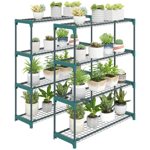 Juego de 2 Soportes para Plantas de 4 Niveles para Interior y Exterior, Estanterías para Plantas de Acero con Conectores para Fácil Montaje, Estantes para Macetas, Jardín, Balcón, Verde