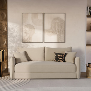 Canapé convertible 3 places en tissu effet lin beige - Céleste