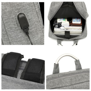 DAM Zaino per laptop con interfaccia di ricarica USB. 30x12x42cm. Grigio