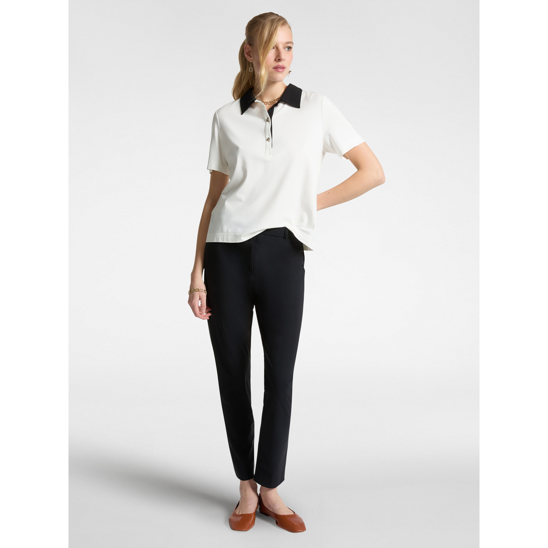 Elena Mirò - T-shirt polo con colletto a contrasto - Bianco