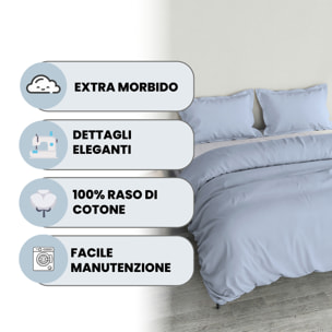 PARURE COPRIPIUMINO RASO CLOE, 100% Raso di Cotone, Made in Italy - AZZURRO