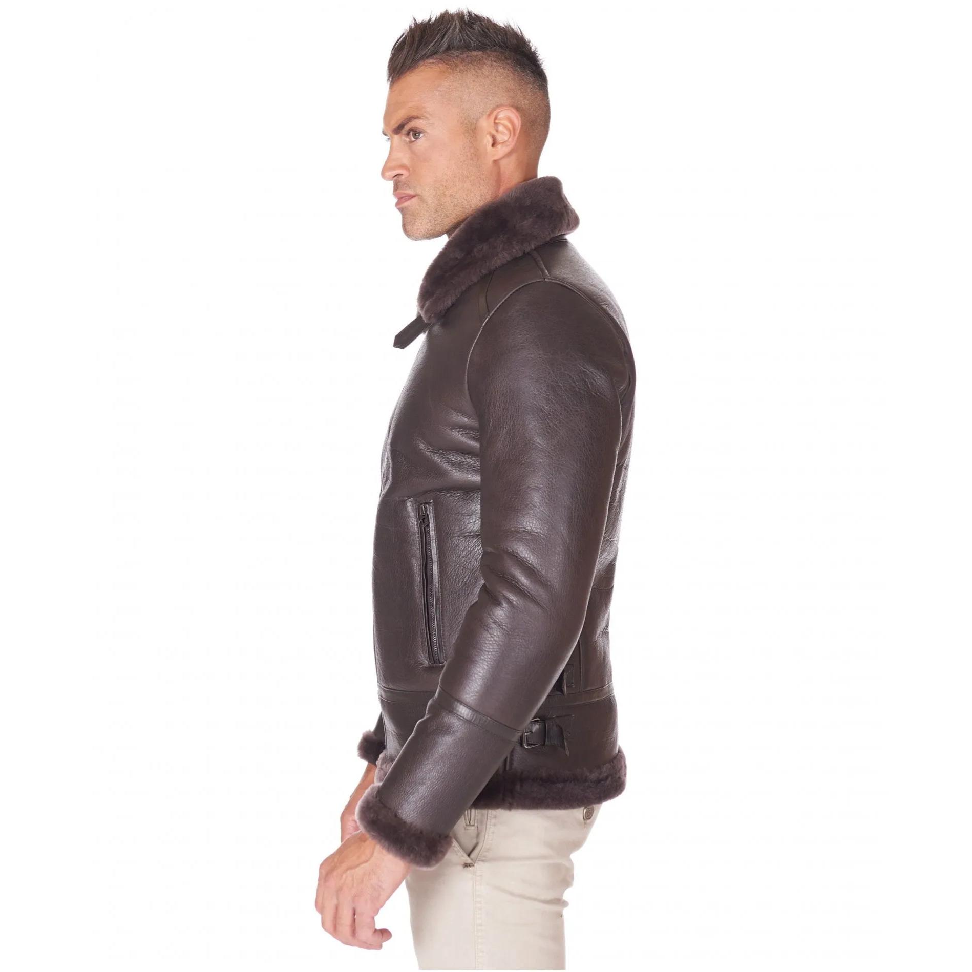 Montone Shearling testa di moro biker uomo collo camicia con fibbia