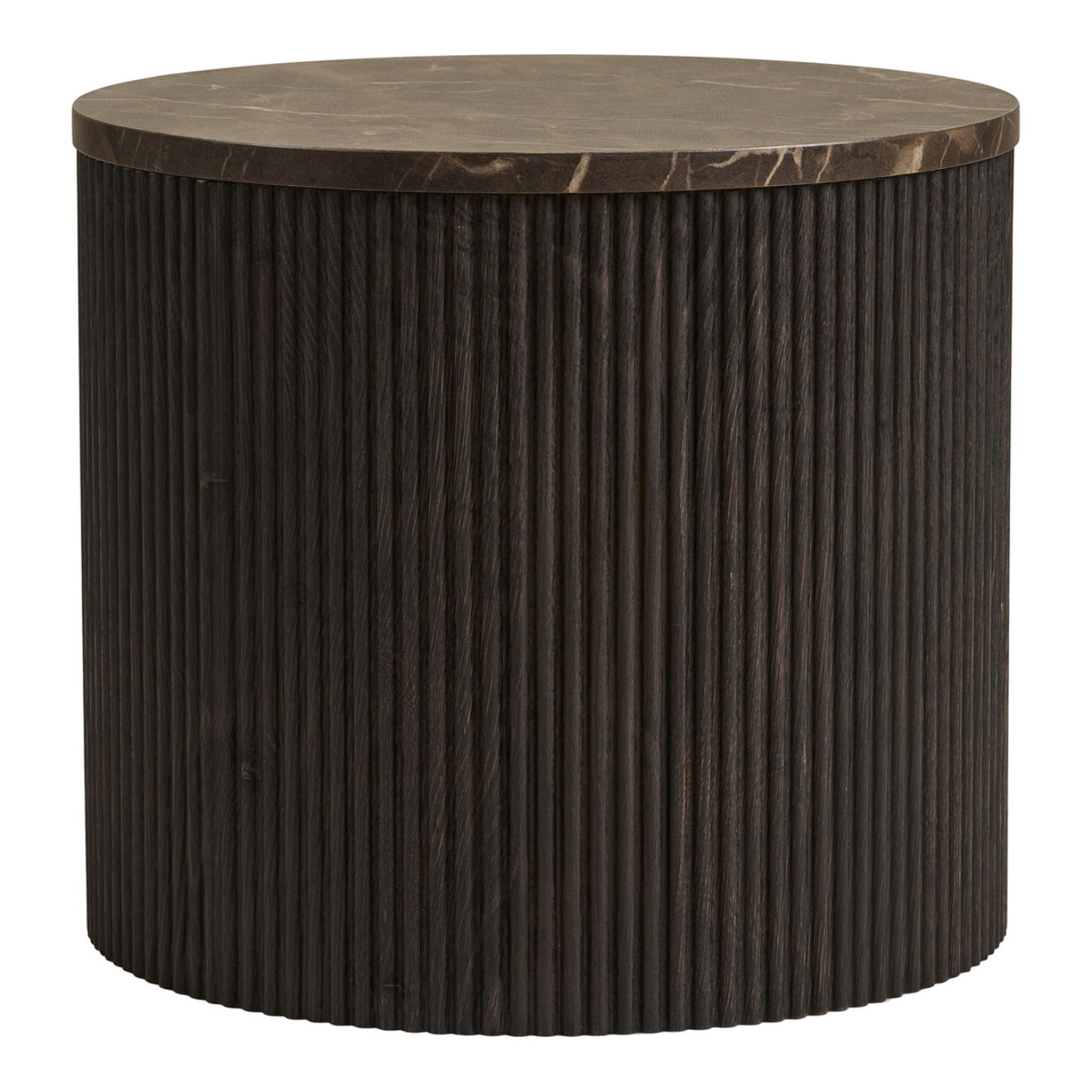 Tavolino da appoggio Rota effetto marmo marrone scuro con base a scanalature ø45 cm