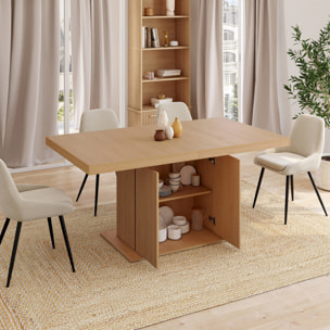 Table à manger extensible Faustine bois et pied lattes avec rangement 160-200cm