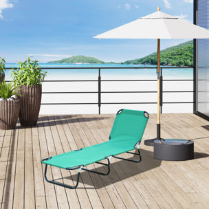 Bain de soleil transat pliable inclinable 5 positions acier noir tissu Oxford vert
