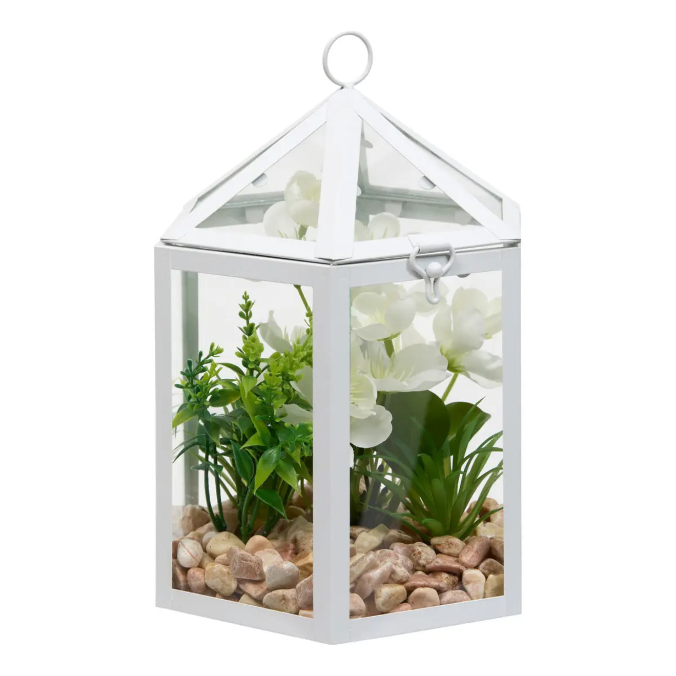 Cage terrarium Fleur artificelle blanc H23 cm