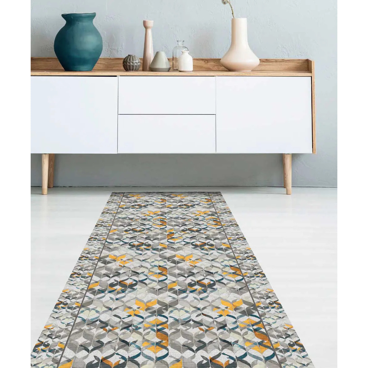 Passatoia tappeto cucina bagno ingresso multiuso, disegno geometrico stile retrò