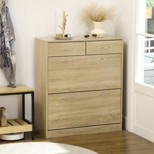 Mueble Zapatero Estrecho Zapatero Entrada Recibidor con 2 Cajones Abatibles y 2 Cajones Extraíbles para 12 Pares de Zapatos para Pasillo 80x30x91,5 cm Roble