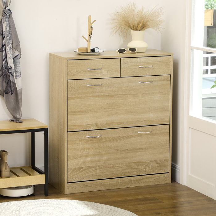 Mueble Zapatero Estrecho Zapatero Entrada Recibidor con 2 Cajones Abatibles y 2 Cajones Extraíbles para 12 Pares de Zapatos para Pasillo 80x30x91,5 cm Roble