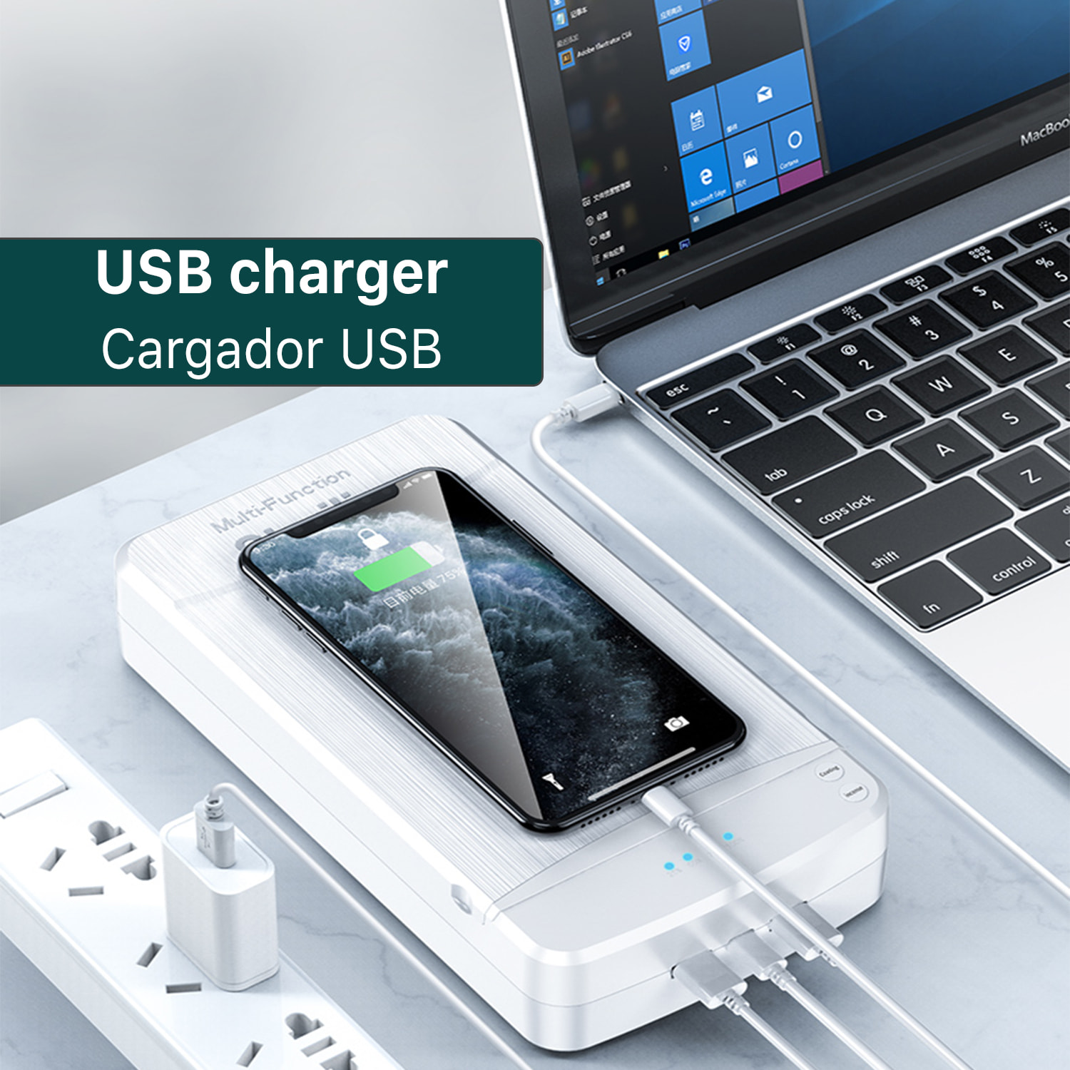 DAM Scatola sterilizzante con luce ultravioletta e funzione aromaterapia. 12x23x4 cm. Colore nero