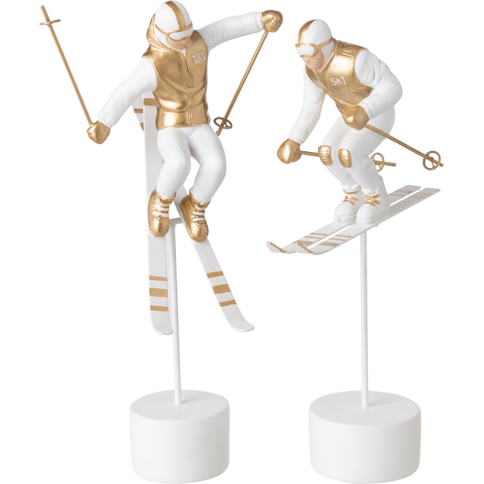 J-Line Skieur course - polyrésine - blanc/doré - assortiment de 2