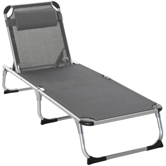 Tumbona Jardín Plegable con Reposacabezas Respaldo Reclinable 170x60x76 cm Gris