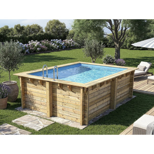 Piscine bois rectangle " Zanzibar "- 3.50 x 2.30 x 1.24 m - Bâche à bulles  180 µ - Bâche hiver  280 g/m²