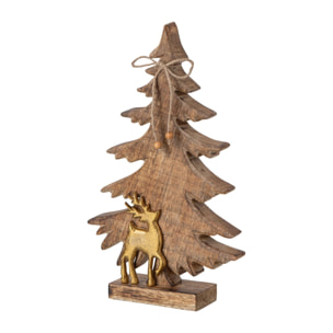 J-Line sapin avec renne - bois de manguier - naturel/doré - small