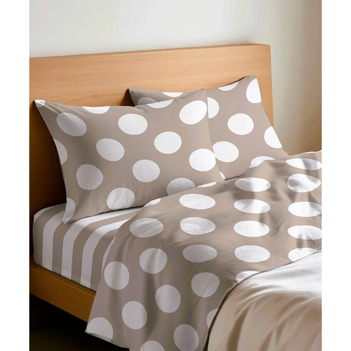 Coppia Federe per cuscini letto POIS BEIGE 100% Cotone e Made in Italy a pallini retrò