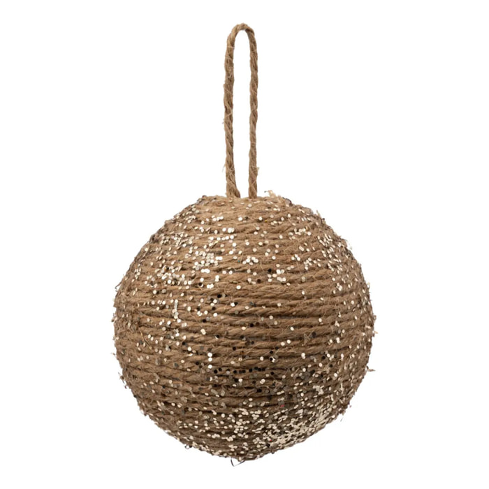Boule corde pailletée D.8cm polystyrène or