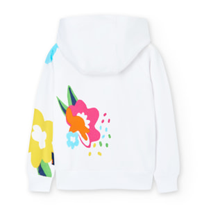 Chaqueta, capucha niÃ±a, felpa estampada, blanco