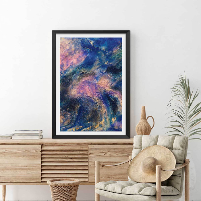 Poster rose nebuleux Affiche + cadre en bois - Noir