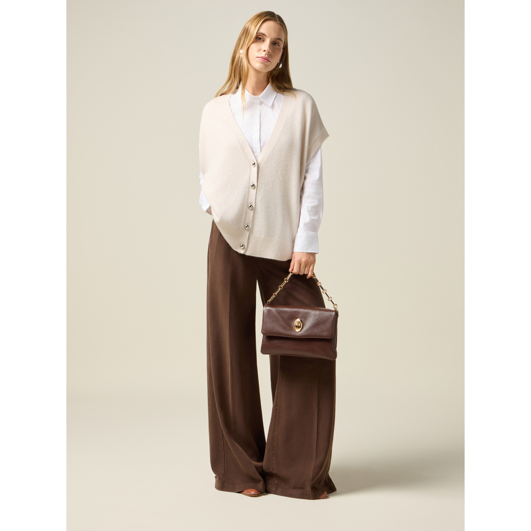 Oltre - Pantalones palazzo de tencel - Marrón