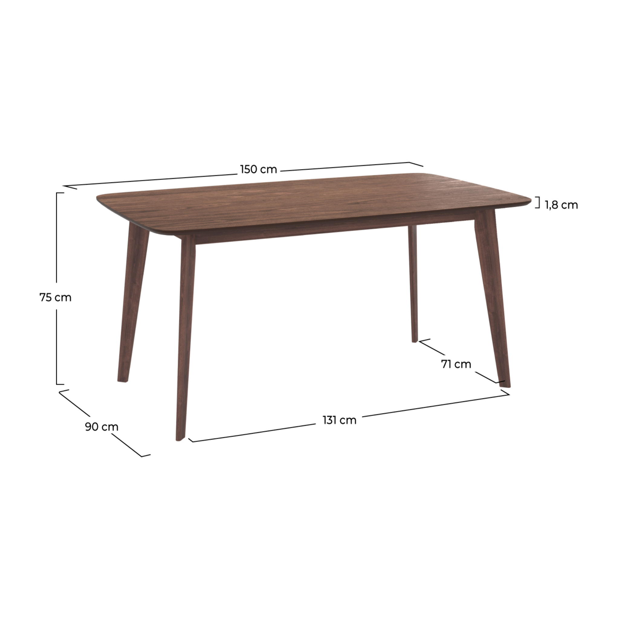 Table rectangulaire 6 personnes en bois foncé 150 cm - Oman