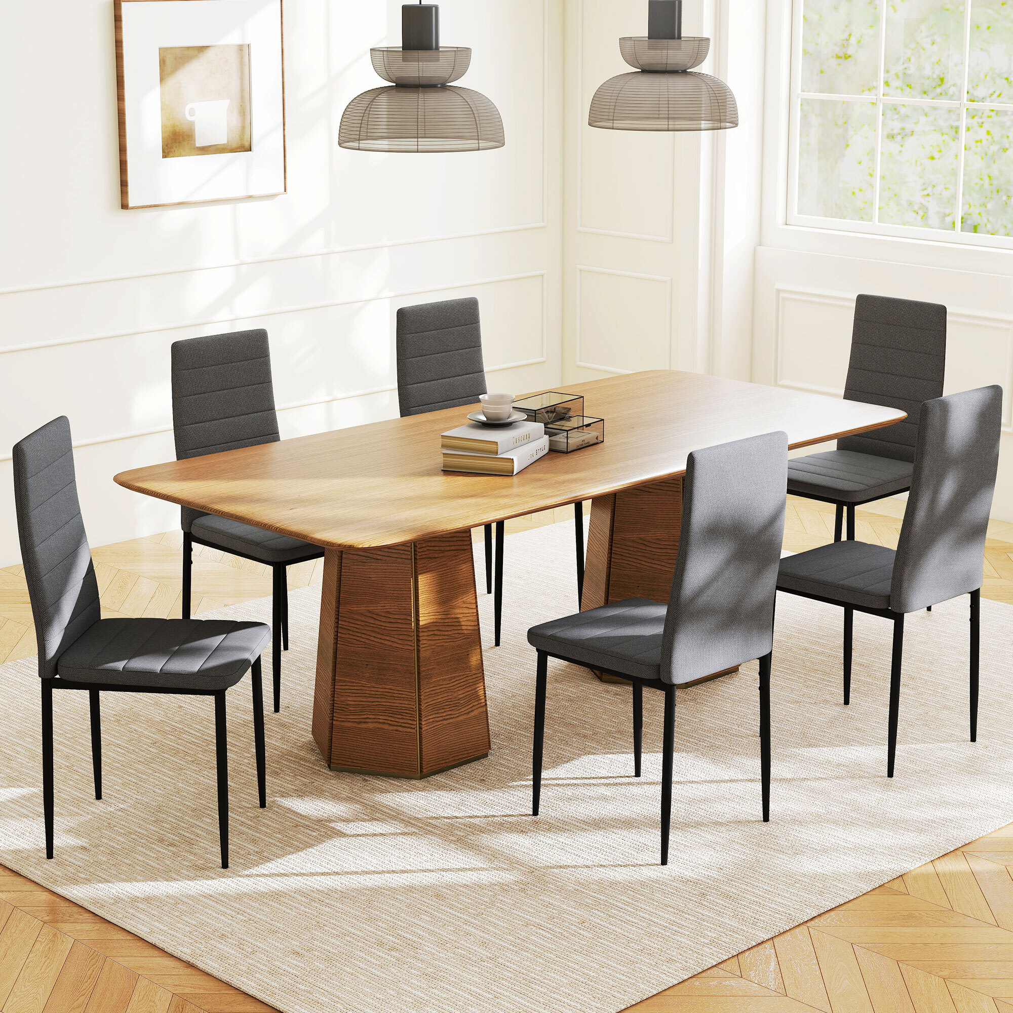 Pack de 6 Sillas de Comedor Modernas, Sillas de Cocina Tapizadas en Lino Sintético con Respaldo Alto y Patas de Metal, para Salón, Gris