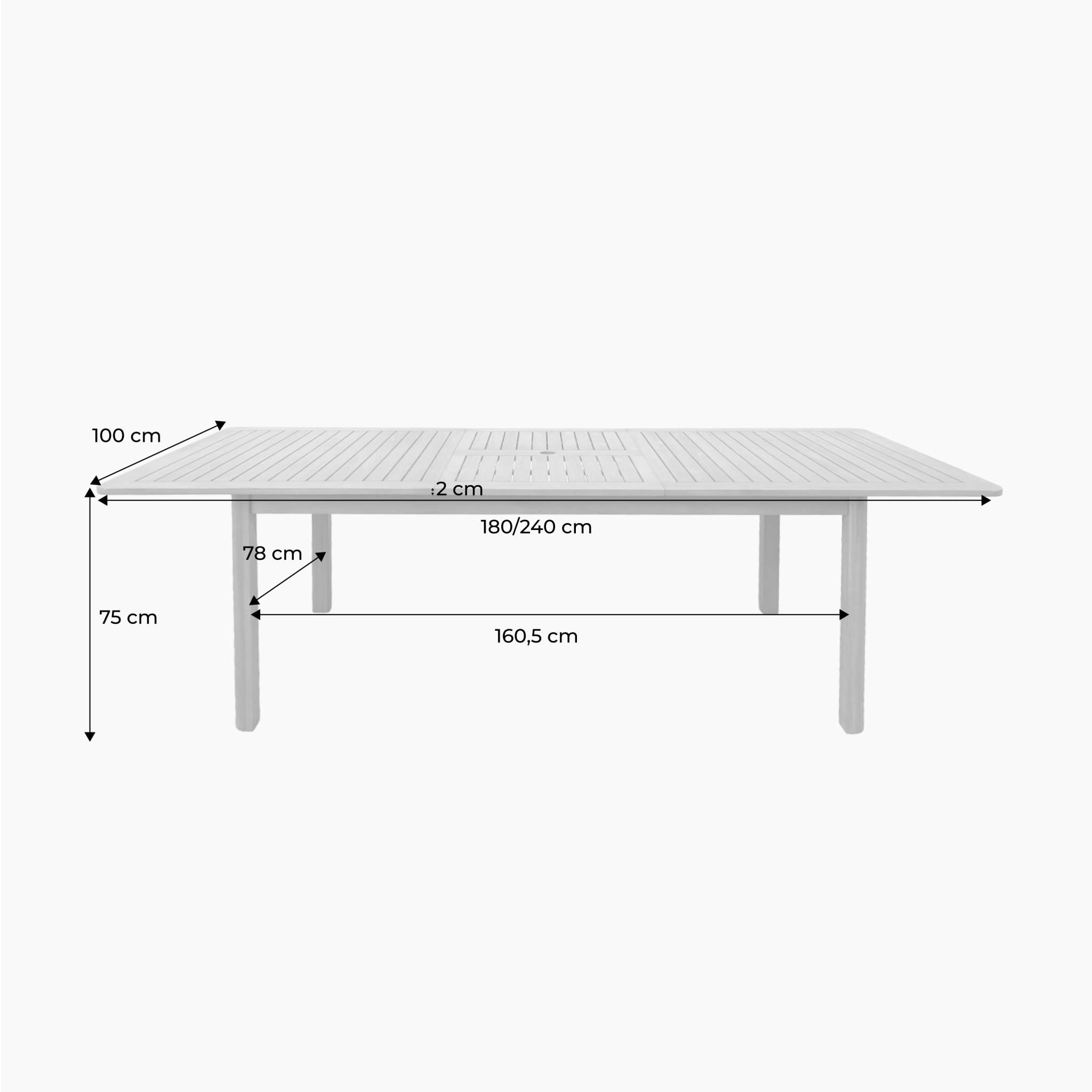 Table de jardin extensible bois d'eucalyptus 6-8 places ARBO