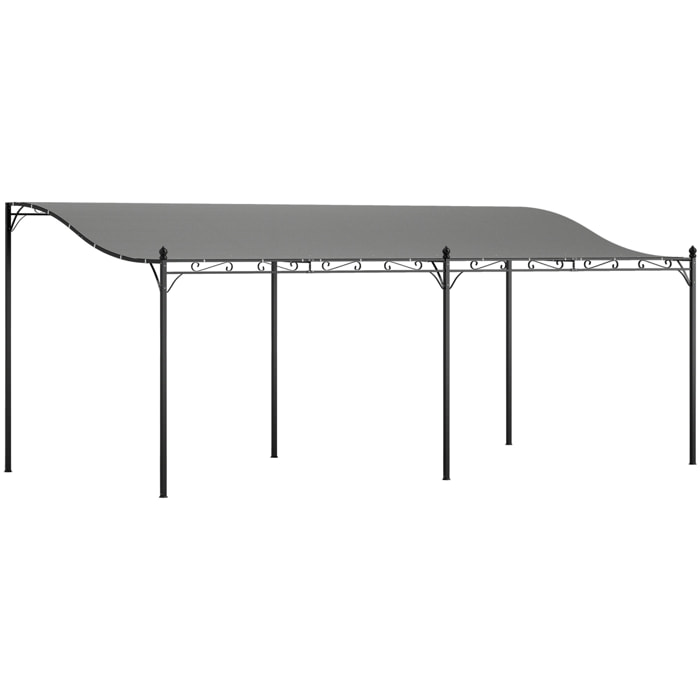 Pérgola de Pared de Jardín 3x6 m, Cenador de Jardín con Techo Inclinado, Orificios de Drenaje y Estructura Metálica, Resistente a la Intemperie, para Patio, Terraza, Balcón, Gris Oscuro