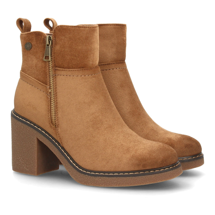 Botines Chelsea Mujer Negros con Plataforma y Tacón Ancho, cremallera lateral