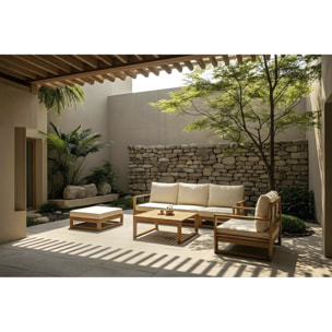 Salon de jardin en bois modulable avec coussins "Bellingham" - 5 places - Beige