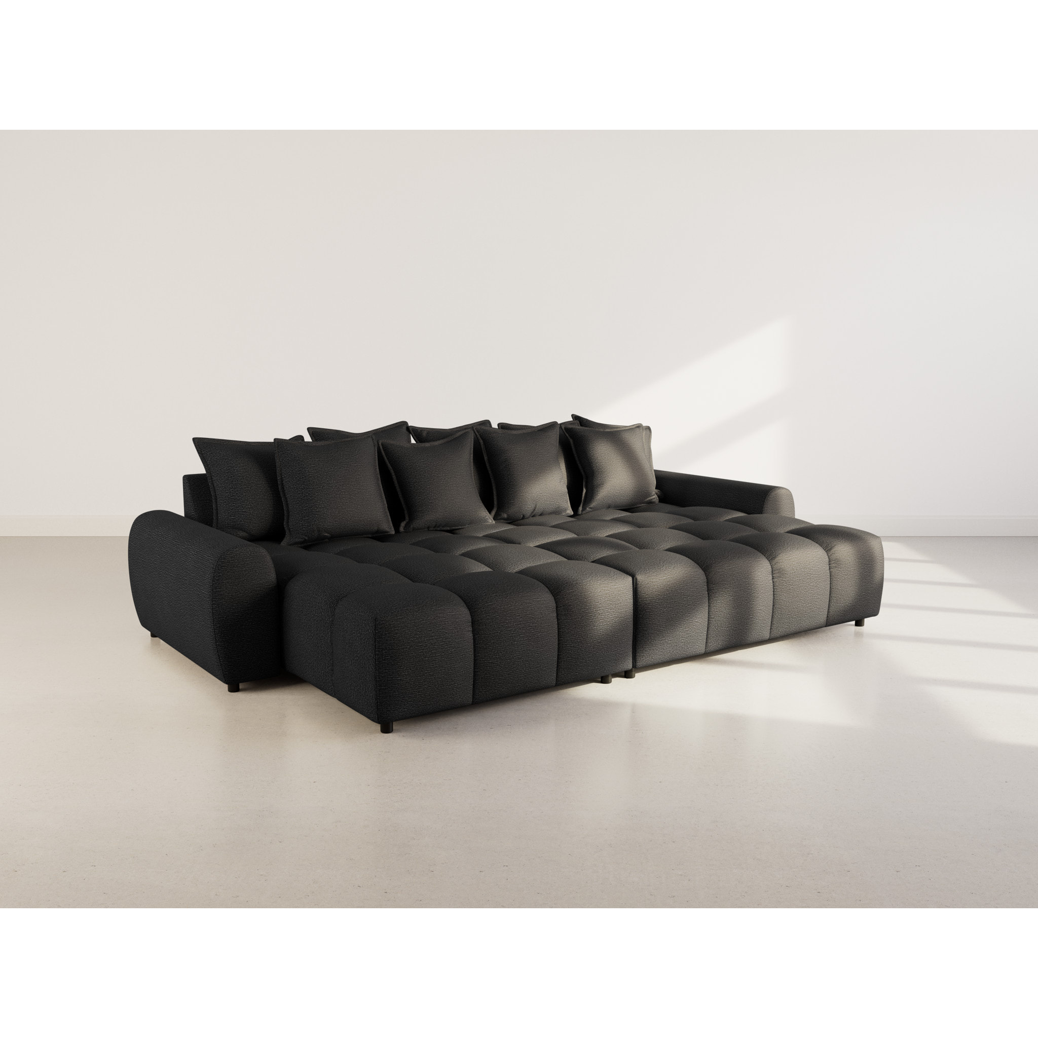 Adelaide - canapé d'angle réversible 4 places avec pouf d'appoint en tissu texturé - Noir