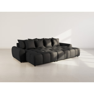 Adelaide - canapé d'angle réversible 4 places avec pouf d'appoint en tissu texturé - Noir