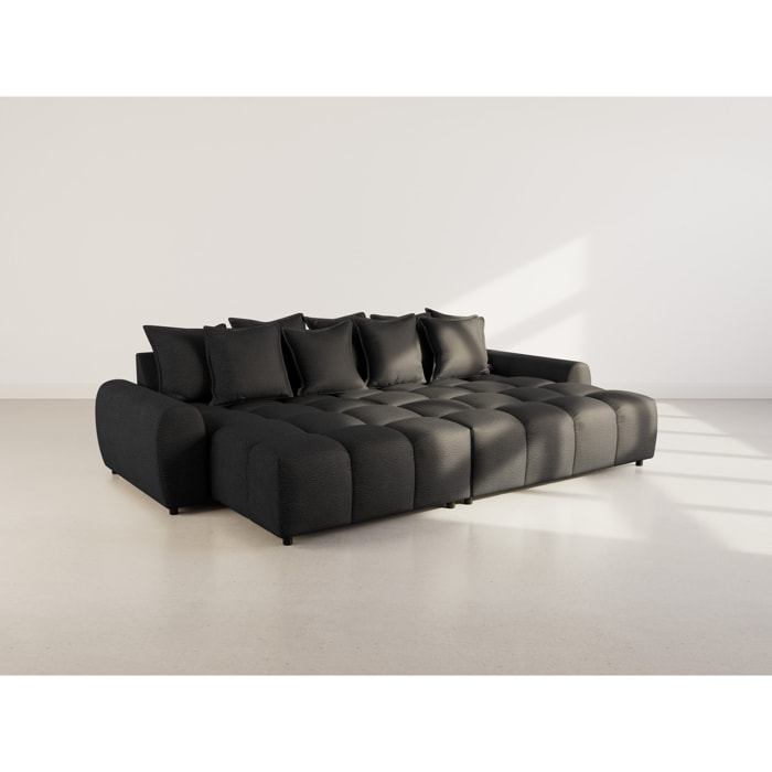 Adelaide - canapé d'angle réversible 4 places avec pouf d'appoint en tissu texturé - Noir
