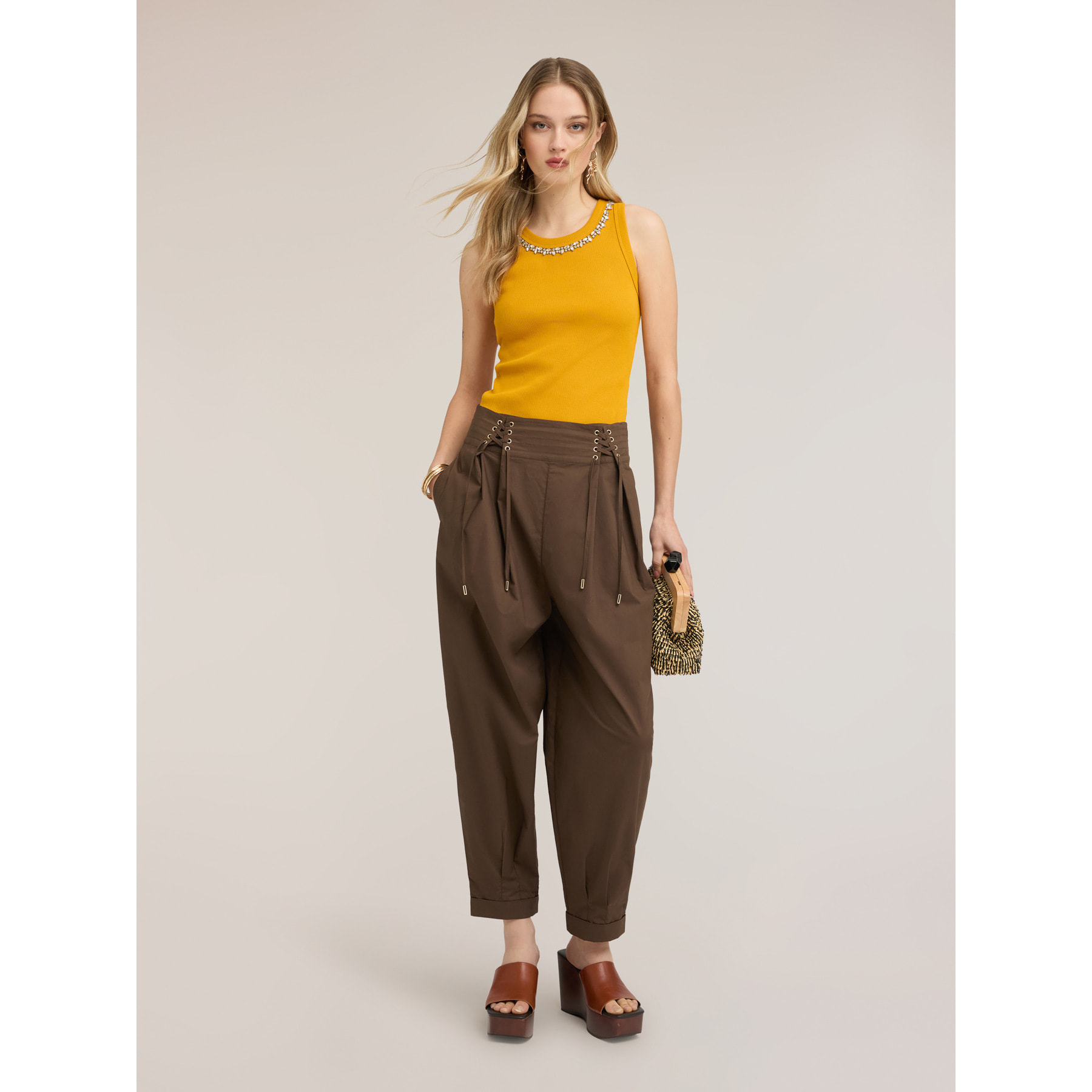 Motivi - Top con strass sullo scollo - Giallo