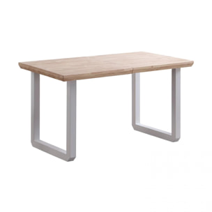 Mesa de comedor extensible con patas metálicas en blanco y roble 140-220x80cm Roma Roble - Blanco