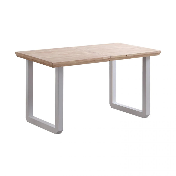 Mesa de comedor extensible con patas metálicas en blanco y roble 140-220x80cm Roma Roble - Blanco
