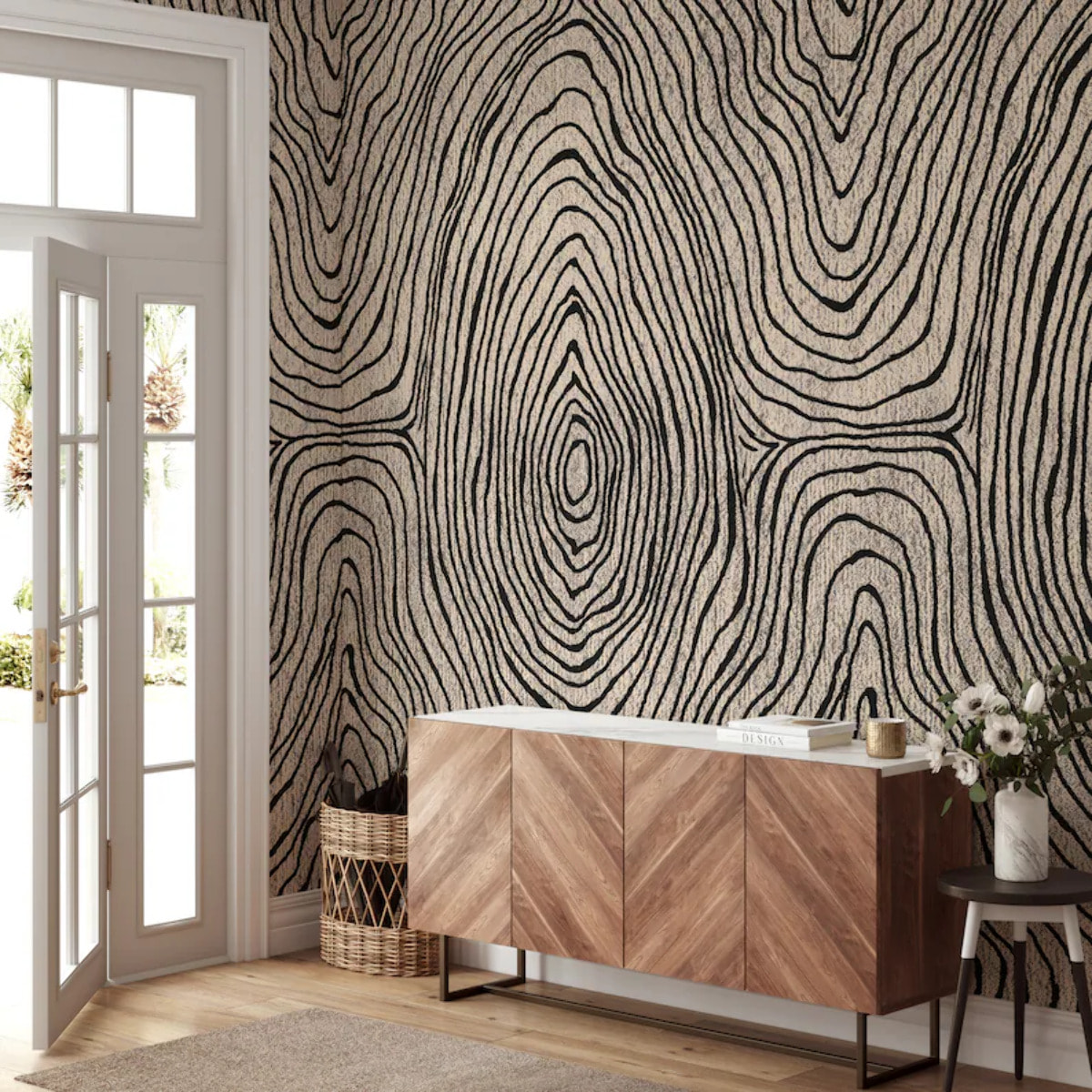 Carta da Parati Geometrica Astratta Bianca e Beige Artistica