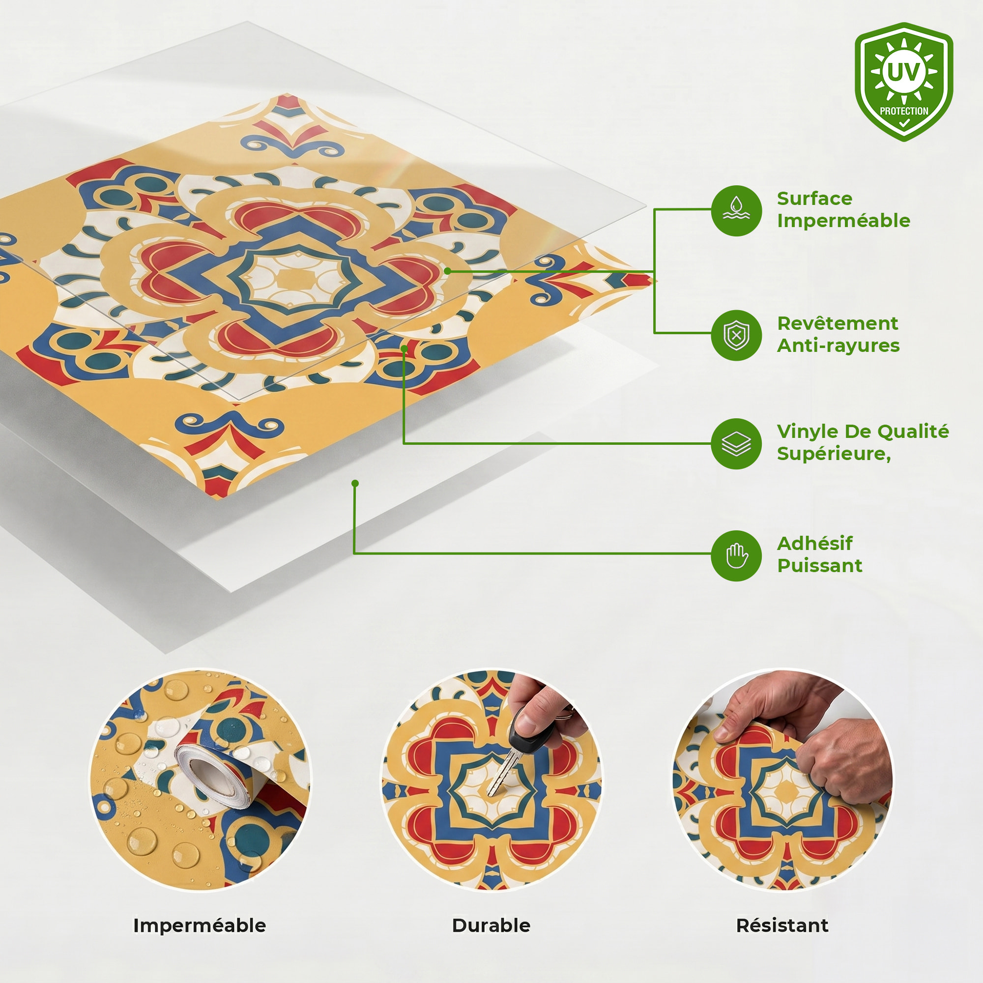 Sticker Sol avec laminat de Protection en Plastique Anti-dérapant | Stickers adhésif Sol - CARRELAGES SOL TOLIO - 1 sticker