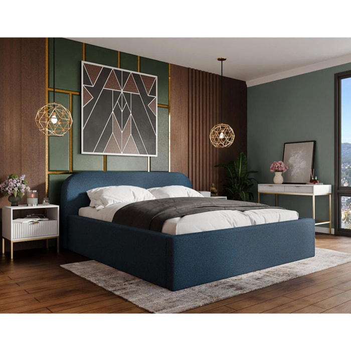 Orane - lit coffre - 140x200 cm - en tissu bouclette - Bleu