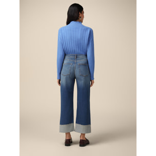 Oltre - Jeans cropped con risvolto - Blu