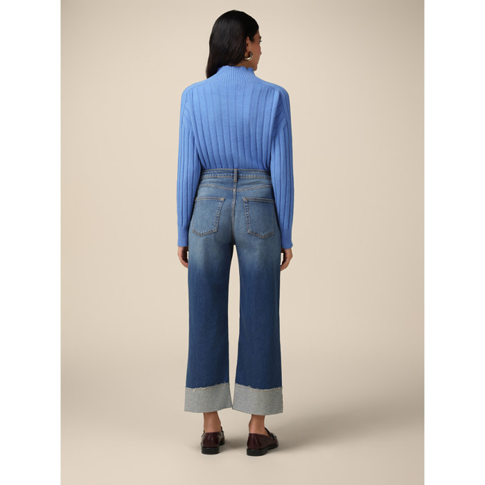 Oltre - Jeans cropped con risvolto - Blu