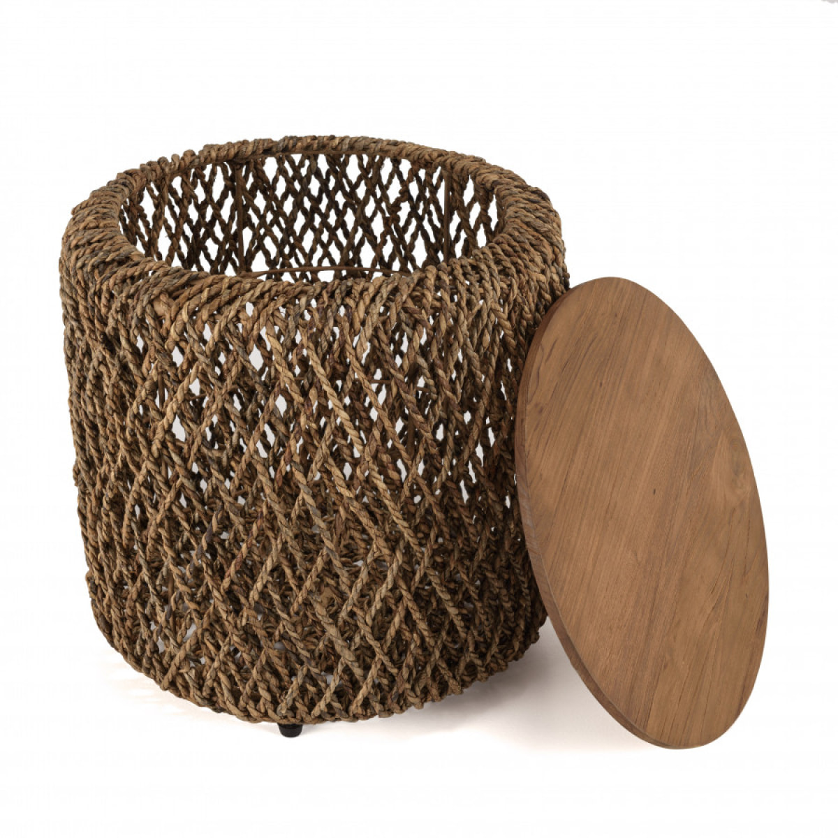 SIXTINE - Table d'appoint ronde 50x50cm en tissage de fibre de cocotier