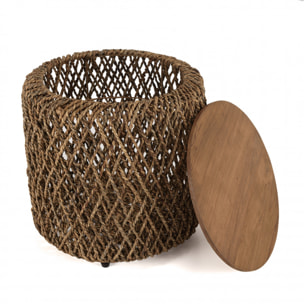 SIXTINE - Table d'appoint ronde 50x50cm en tissage de fibre de cocotier