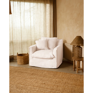 Sillón de algodón y lino desenfundable tono blanco de 98x90cm Alto: 81 Largo: 98 Ancho: 90