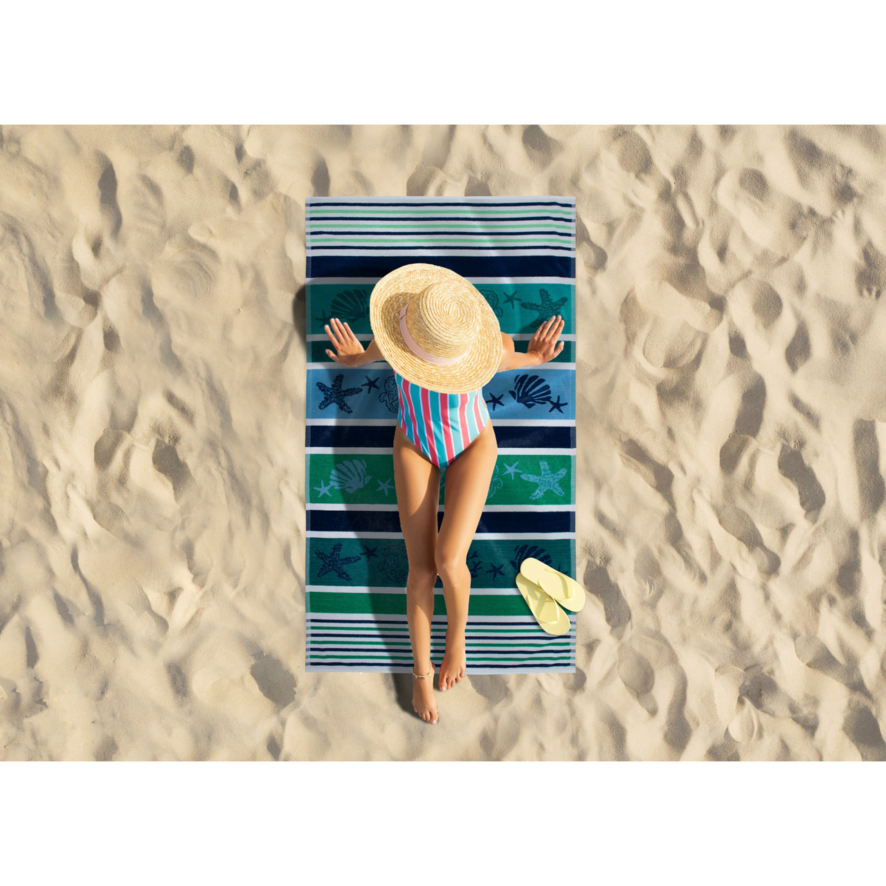 Telo Mare Spugna Jacquard Spiaggia Disegno Atlantic