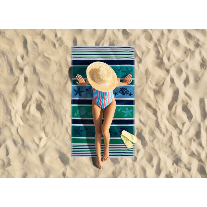 Telo Mare Spugna Jacquard Spiaggia Disegno Atlantic