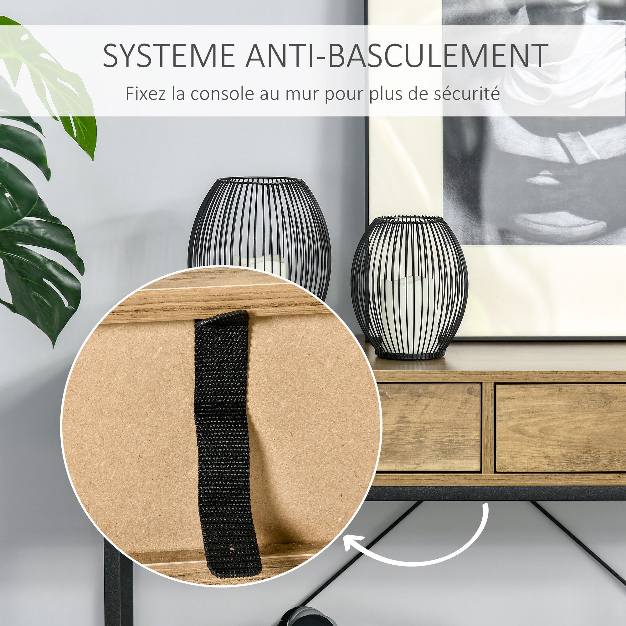 Console table d'appoint design industriel dim. 100L x 35l x 76H cm 2 tiroirs poignées laiton vieilli étagère métal noir aspect bois veinage